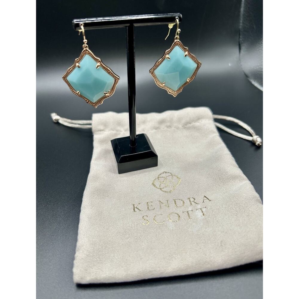 Kendra Scott Kyrie Rose Gold Light Teal Quartzite Drop Earrings & Dust Cover